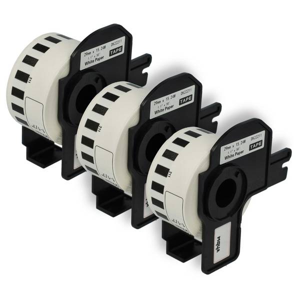 vhbw 3x Etiketten-Rolle mit Halter 29mm x 15,24m (1 Etikette) Ersatz für Brother DK-22211 für Etiketten-Drucker