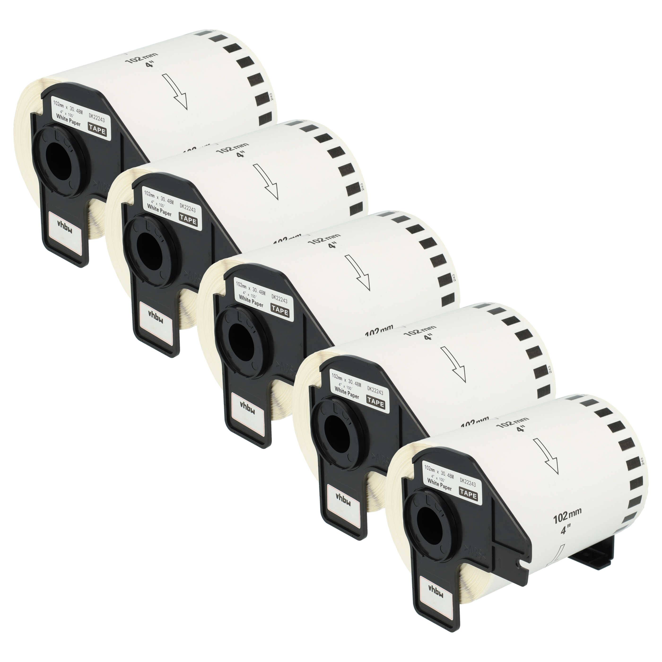 vhbw 5x Etiketten-Rolle mit Halter 102mm x 30,48m (1 Etikette) Ersatz für Brother DK-22243 für Etiketten-Drucker-0