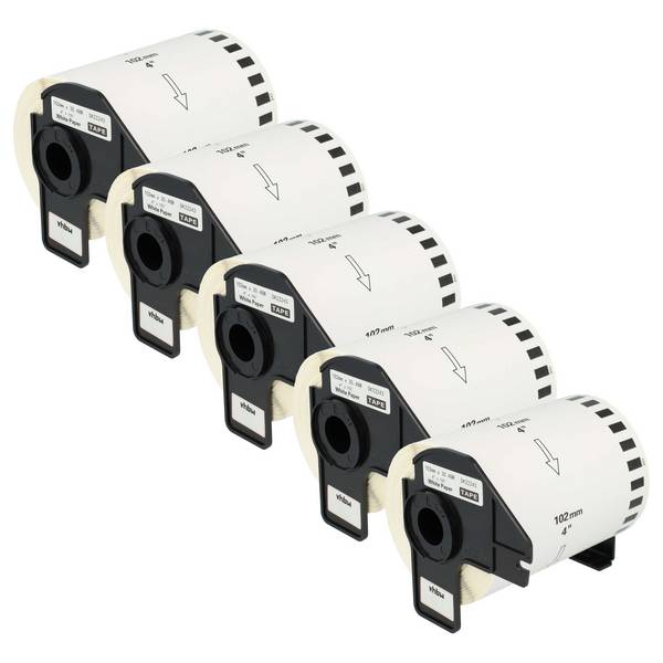 vhbw 5x Etiketten-Rolle mit Halter 102mm x 30,48m (1 Etikette) Ersatz für Brother DK-22243 für Etiketten-Drucker