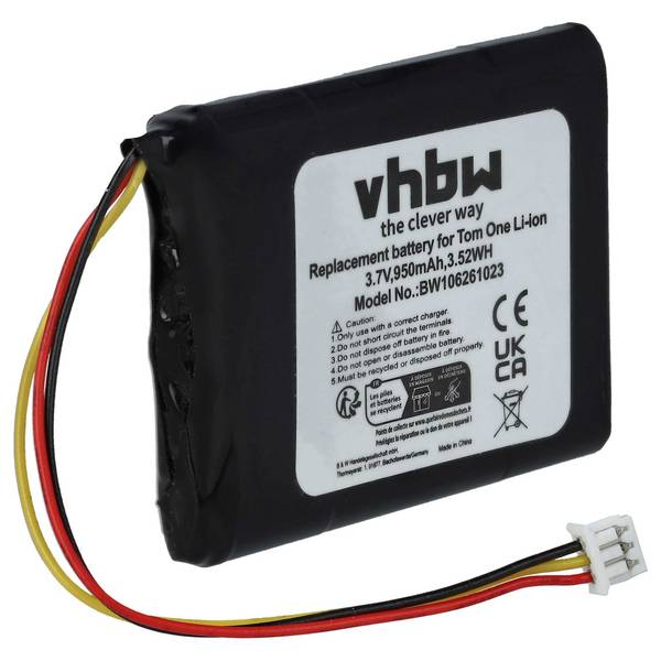 vhbw Akku kompatibel mit TomTom One 4N00.012 | 4N01.000, 4N01.001, 4N00.005, 4N00.006 GPS Navigation Navi (950 mAh, 3,7