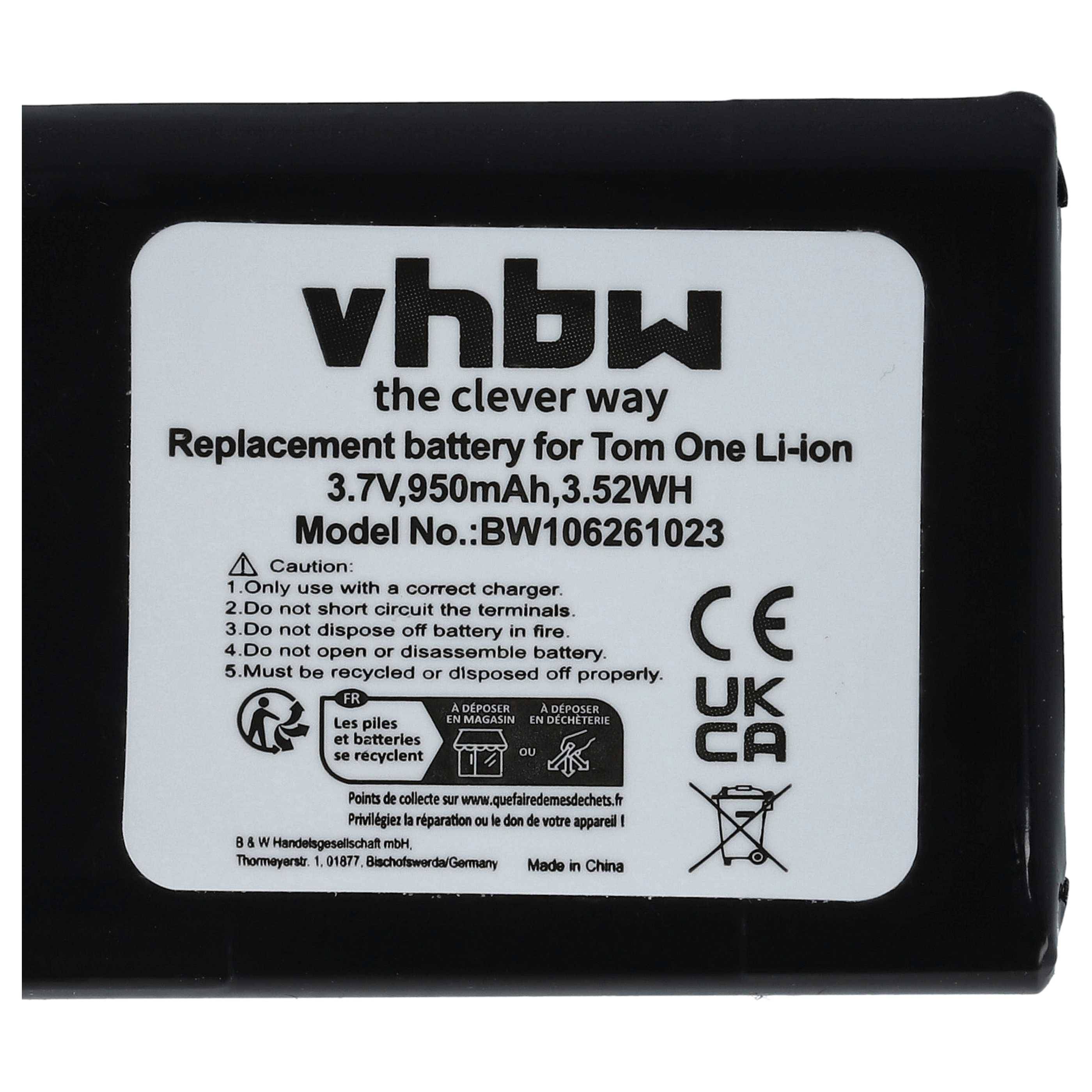 vhbw Akku kompatibel mit TomTom One 4N00.012 | 4N01.000, 4N01.001, 4N00.005, 4N00.006 GPS Navigation Navi (950 mAh, 3,7-4