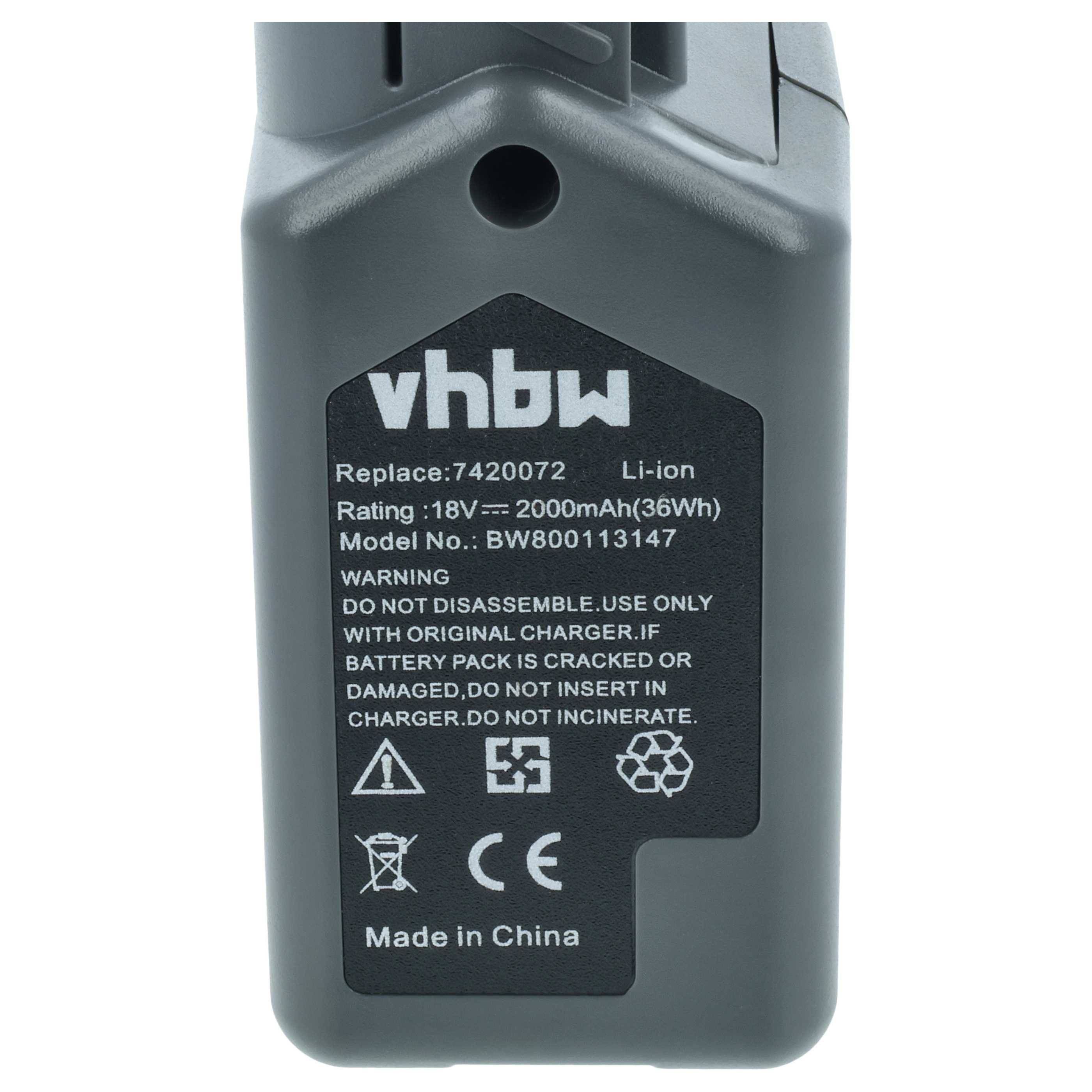 vhbw Akku Ersatz für Wolf Garten 7420072 | 7420090, Li-Ion Power-Pack 3 für Rasentrimmer Elektrosense (2000mAh, 18V-3