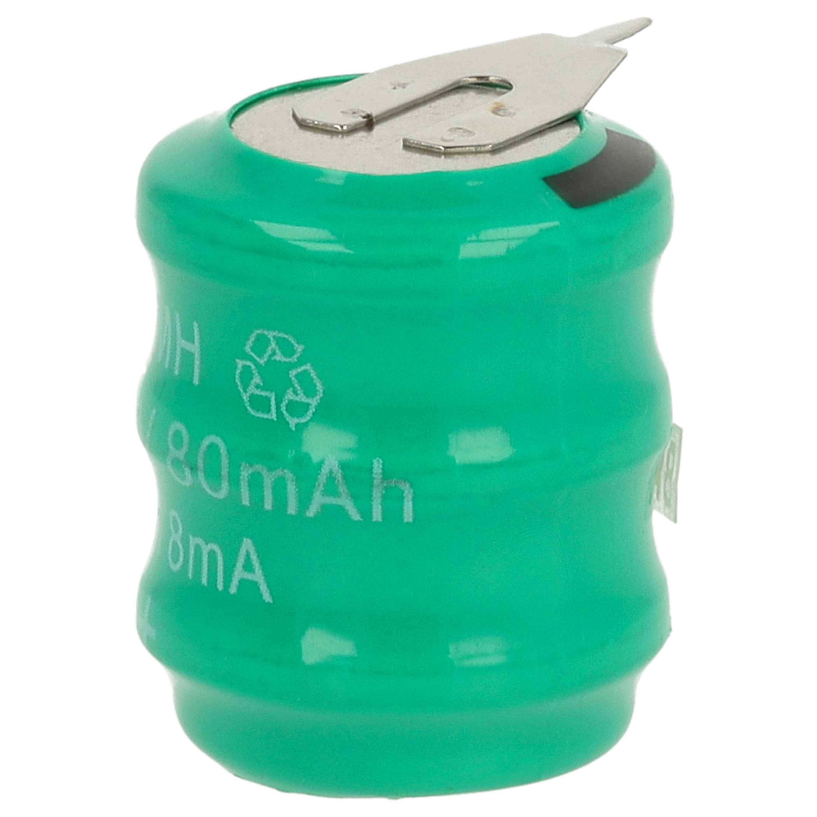 vhbw Knopfzellen Akku Typ V80H (NiMH, 80mAh, 3.6V) | Säule mit 3 Zellen, 2 Pins Printanschluss, wiederaufladbar-0
