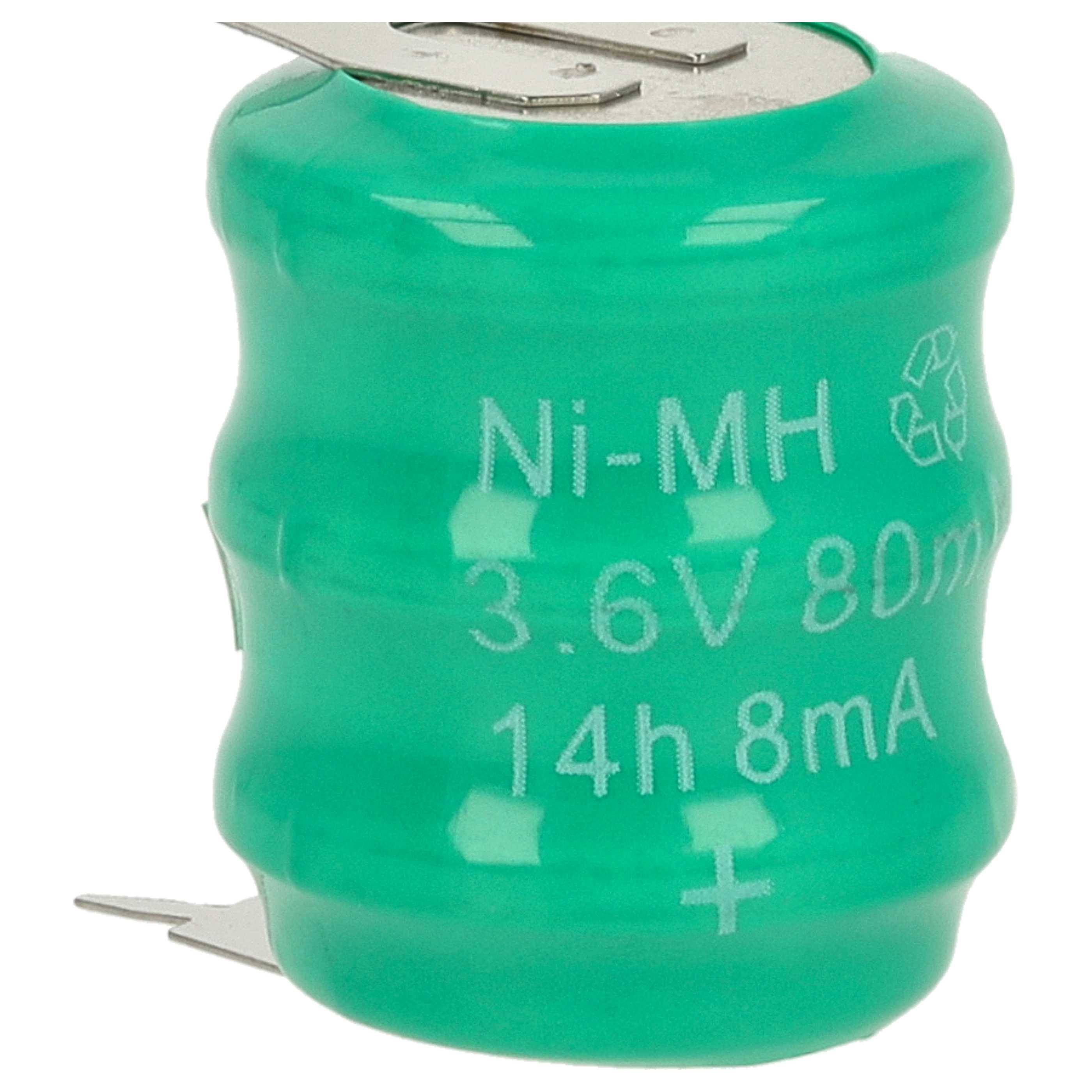vhbw Knopfzellen Akku Typ V80H (NiMH, 80mAh, 3.6V) | Säule mit 3 Zellen, 2 Pins Printanschluss, wiederaufladbar-3