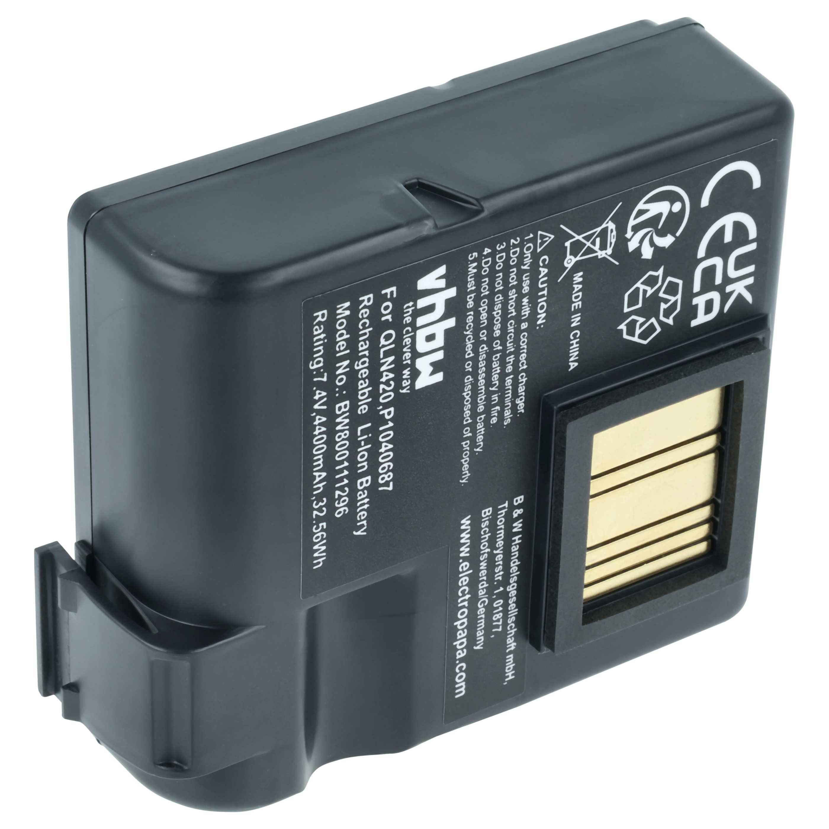 vhbw Akku kompatibel mit Zebra QLN420 | ZQ630 Drucker Kopierer Scanner Etiketten-Drucker (4400 mAh, 7,4 V, Li-Ion)-0