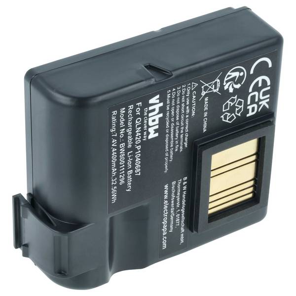 vhbw Akku kompatibel mit Zebra QLN420 | ZQ630 Drucker Kopierer Scanner Etiketten-Drucker (4400 mAh, 7,4 V, Li-Ion)