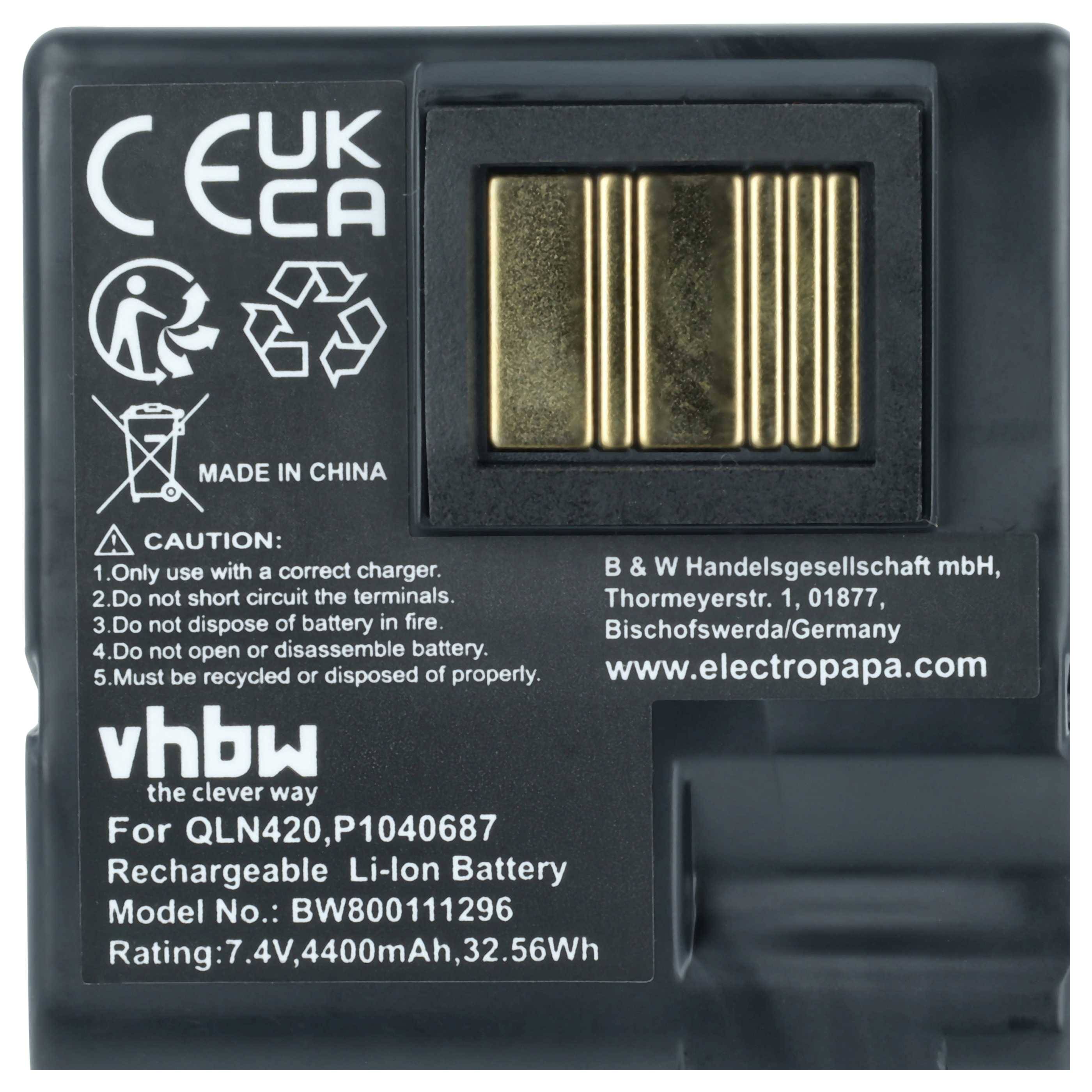 vhbw 5x Akku kompatibel mit Zebra QLN420 | ZQ630 Drucker Kopierer Scanner Etiketten-Drucker (4400 mAh, 7,4 V, Li-Ion)-2
