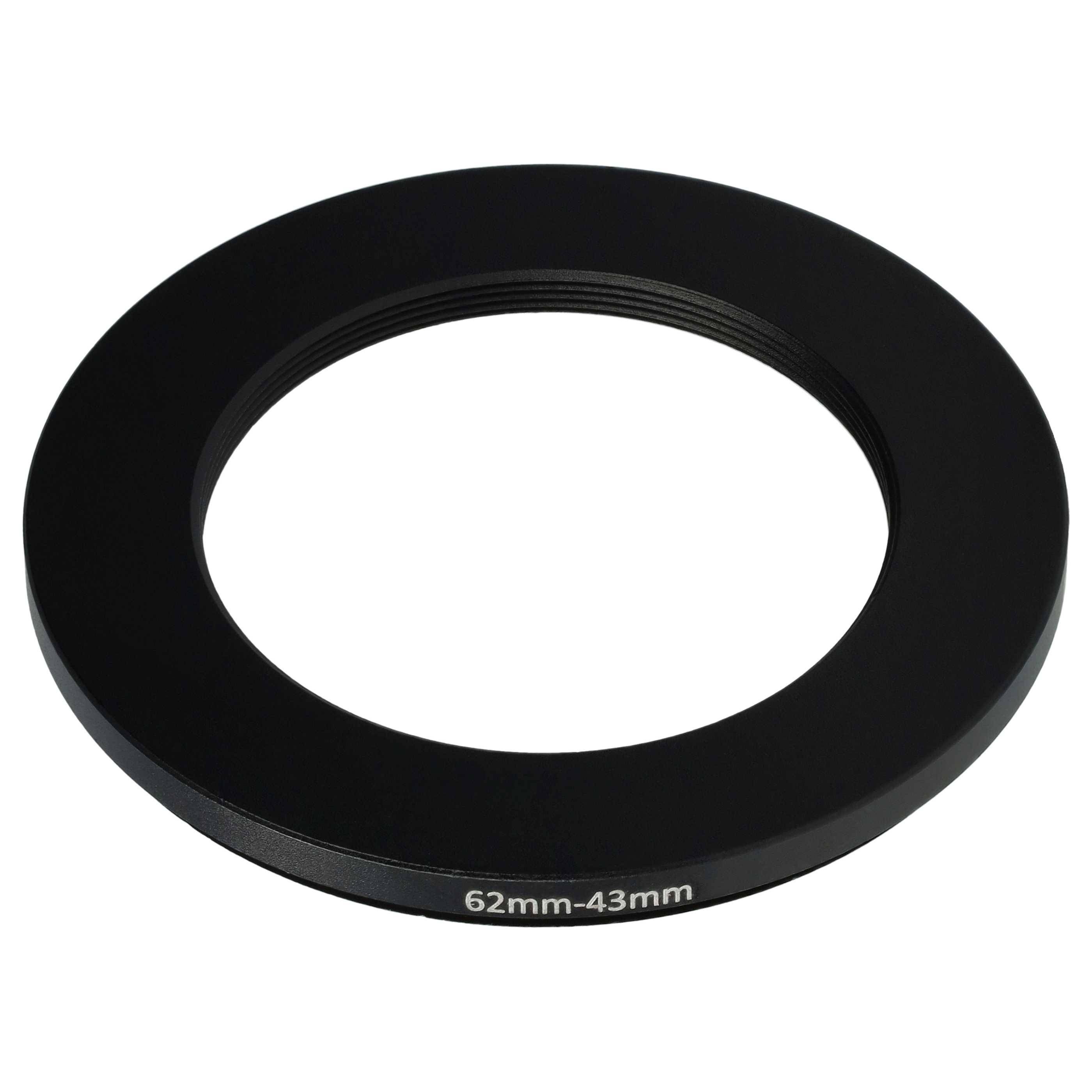 vhbw Step-Down-Ring Adapter von 62 mm auf 43 mm für Kamera Objektiv | Filteradapter, Metall Schwarz-0