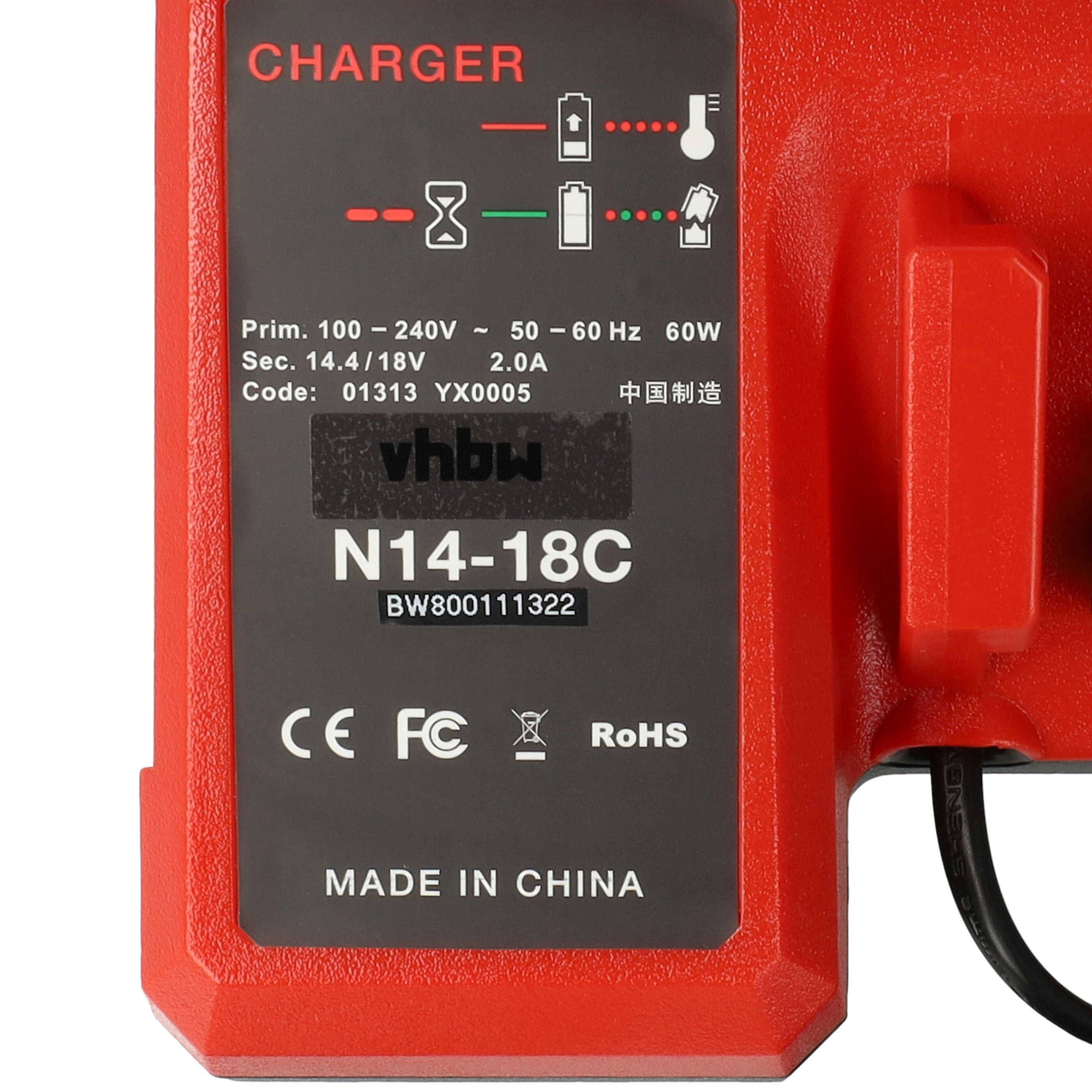 vhbw Ladegerät Ersatz für Milwaukee M14 | M18, 4932352959 für Werkzeug Li-Ion-Akkus-4