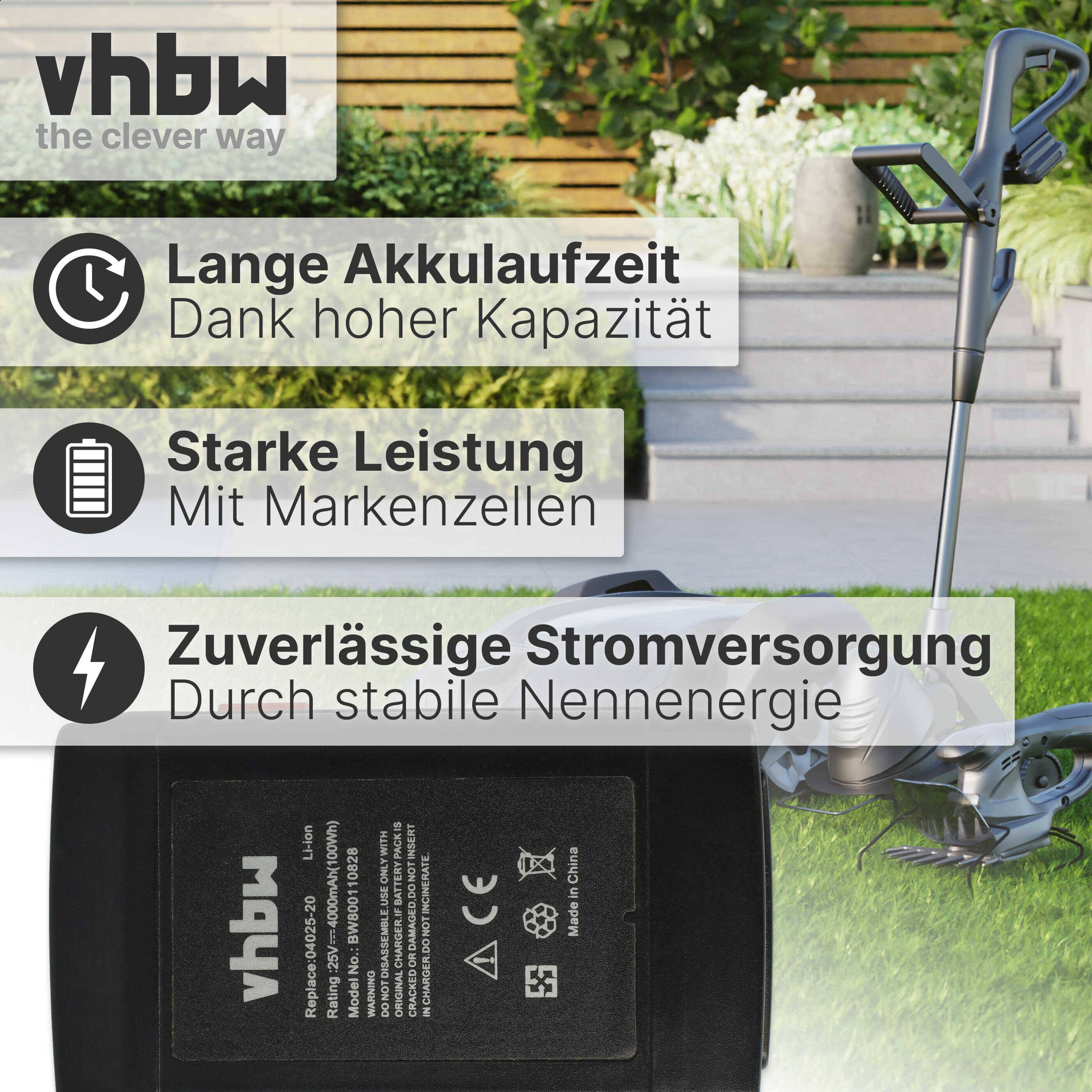 vhbw Akku kompatibel mit Gardena Spindelmäher 380 C (4024-20) | 380 EC (4028-20), 380 Li (4025-20) Rasenmäher (4000mAh-3