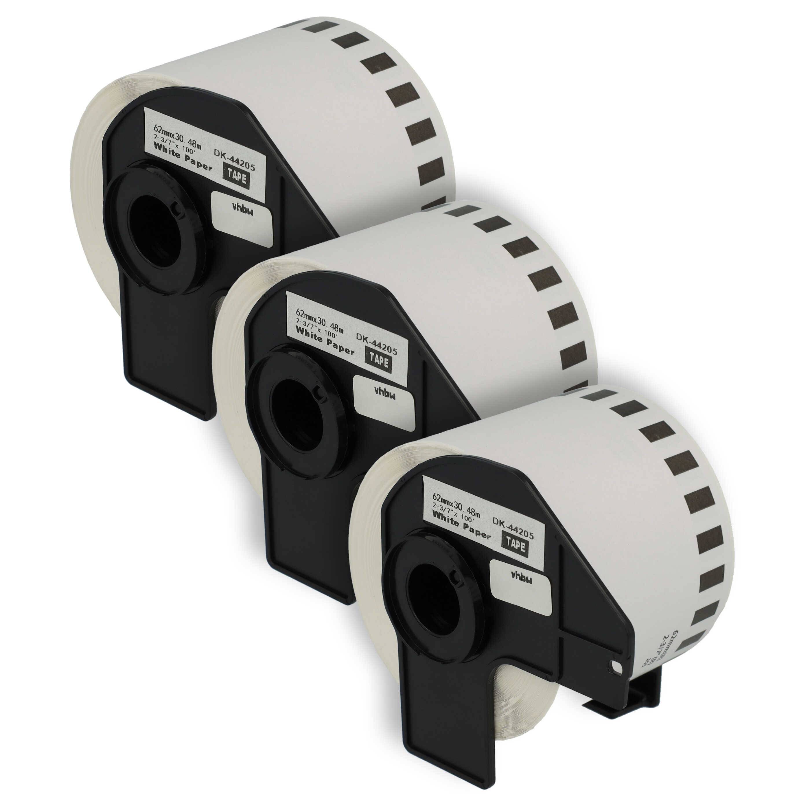 vhbw 3x Etiketten-Rolle mit Halter 62mm x 30,48m (1 Etikette) kompatibel mit Brother PT QL-500 Etiketten-Drucker --0