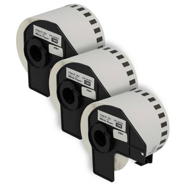 vhbw 3x Etiketten-Rolle mit Halter 62mm x 30,48m (1 Etikette) kompatibel mit Brother PT QL-500 Etiketten-Drucker -