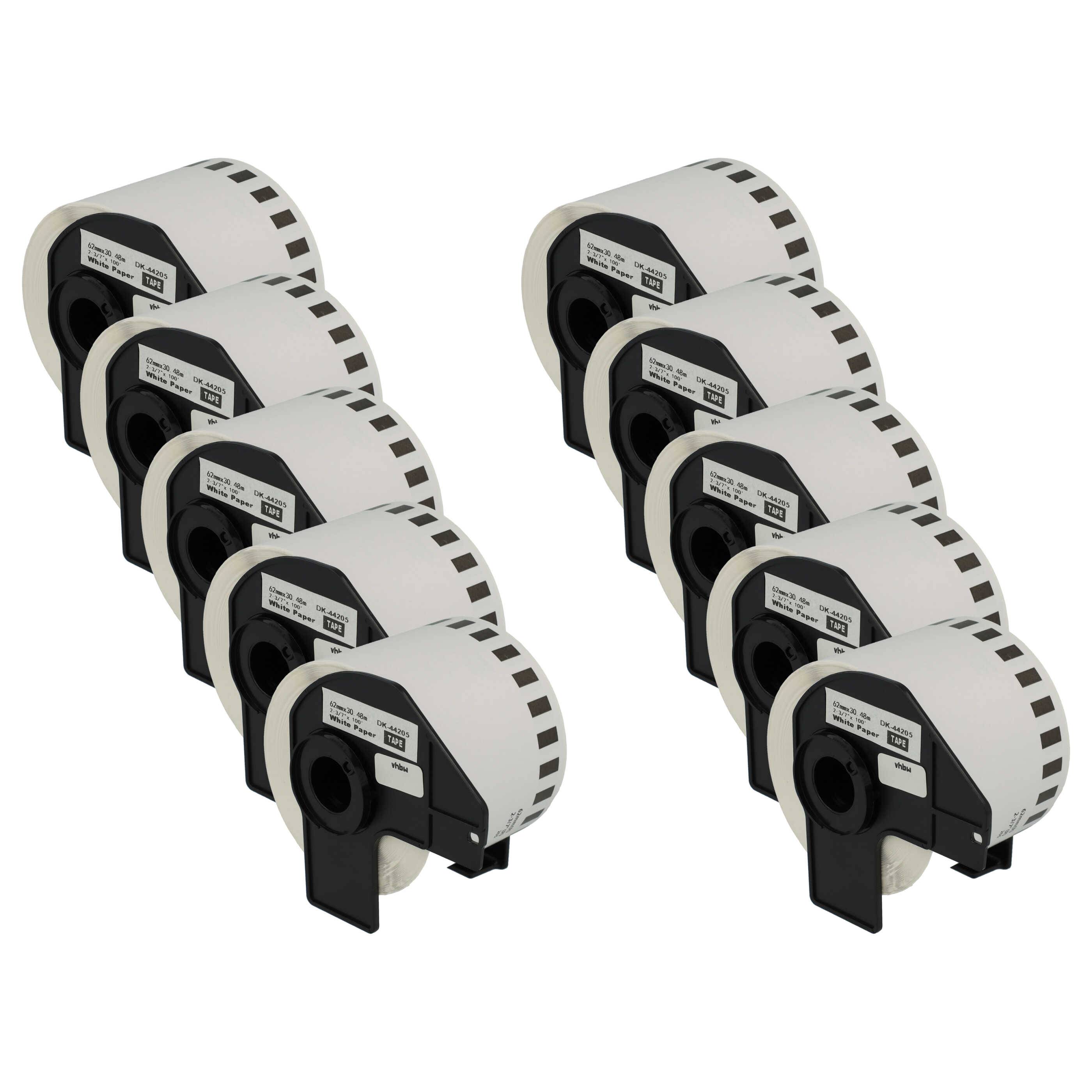 vhbw 10x Etiketten-Rolle mit Halter 62mm x 30,48m (1 Etikette) kompatibel mit Brother PT QL-700 Etiketten-Drucker --0