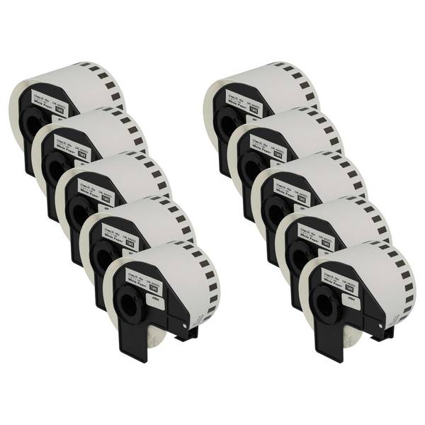vhbw 10x Etiketten-Rolle mit Halter 62mm x 30,48m (1 Etikette) kompatibel mit Brother PT QL-700 Etiketten-Drucker -