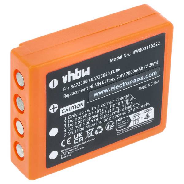 vhbw Akku Ersatz für HBC BA223000 | für Industrie-Funkfernsteuerung Fernbedienung (2000 mAh, 3,6 V, NiMH)