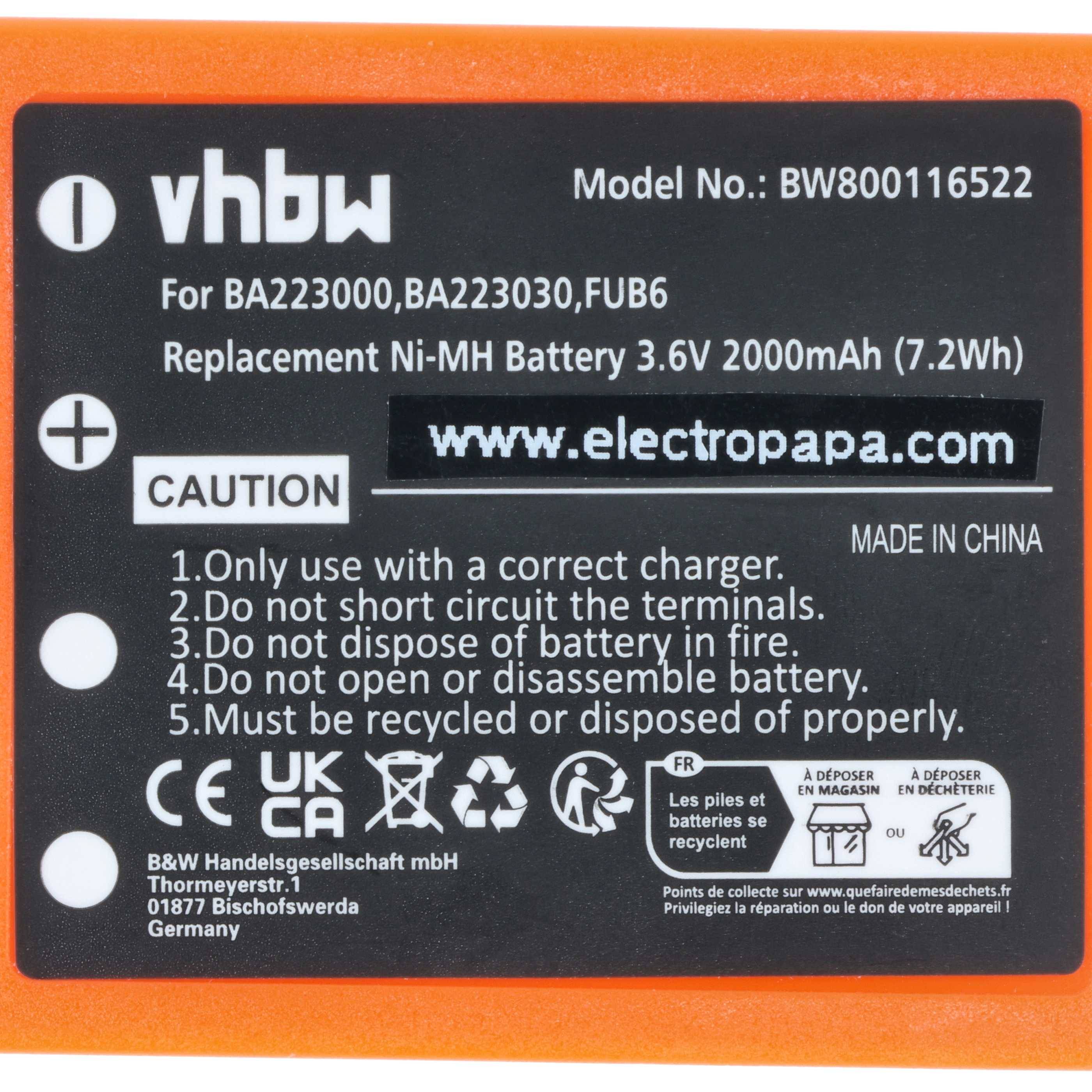 vhbw Akku Ersatz für HBC BA223000 | für Industrie-Funkfernsteuerung Fernbedienung (2000 mAh, 3,6 V, NiMH)-3