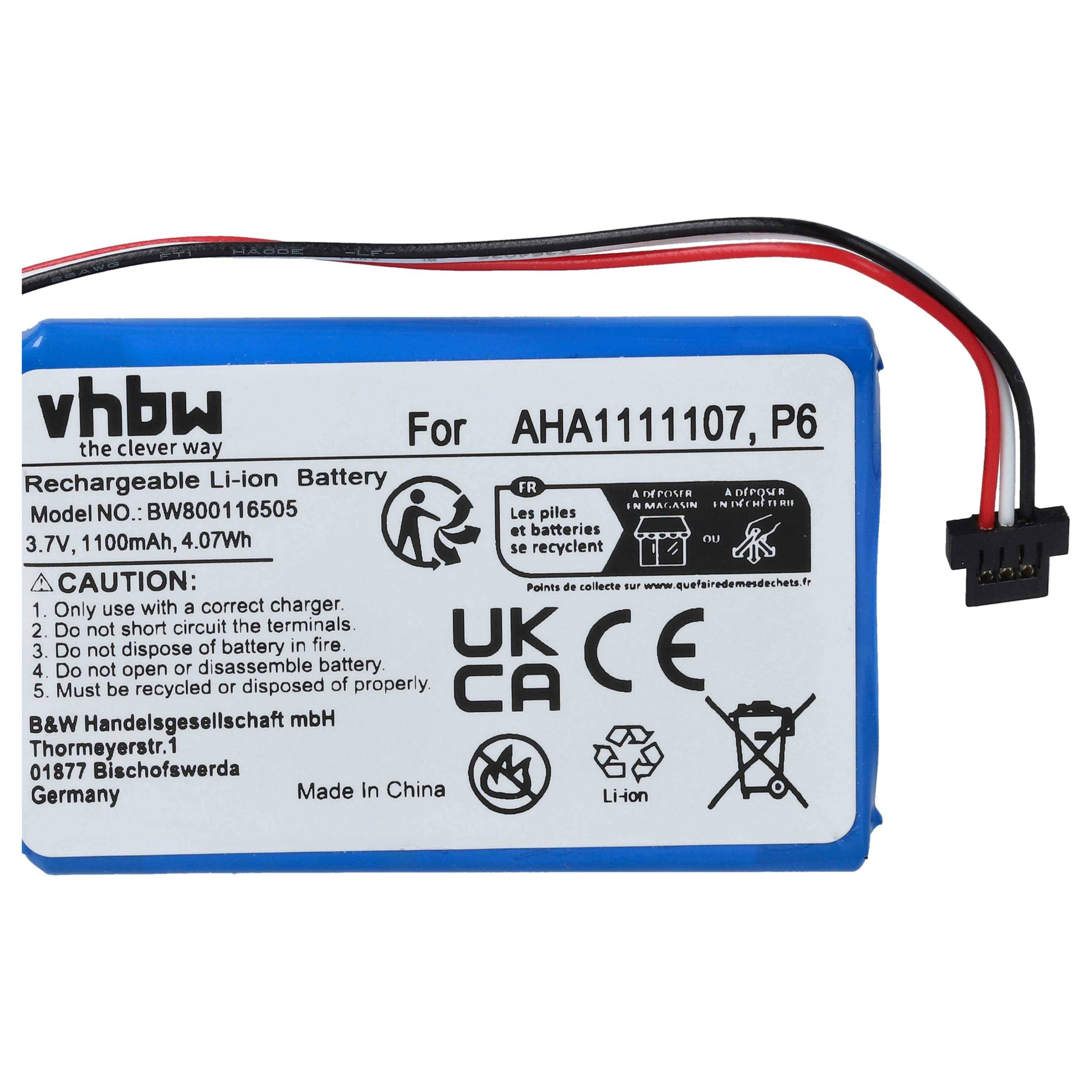 vhbw Akku kompatibel mit TomTom G0 620 World | Go 6100, Go 620 (2016), Go 600 GPS Navigation Navi (1100 mAh, 3,7 V-4