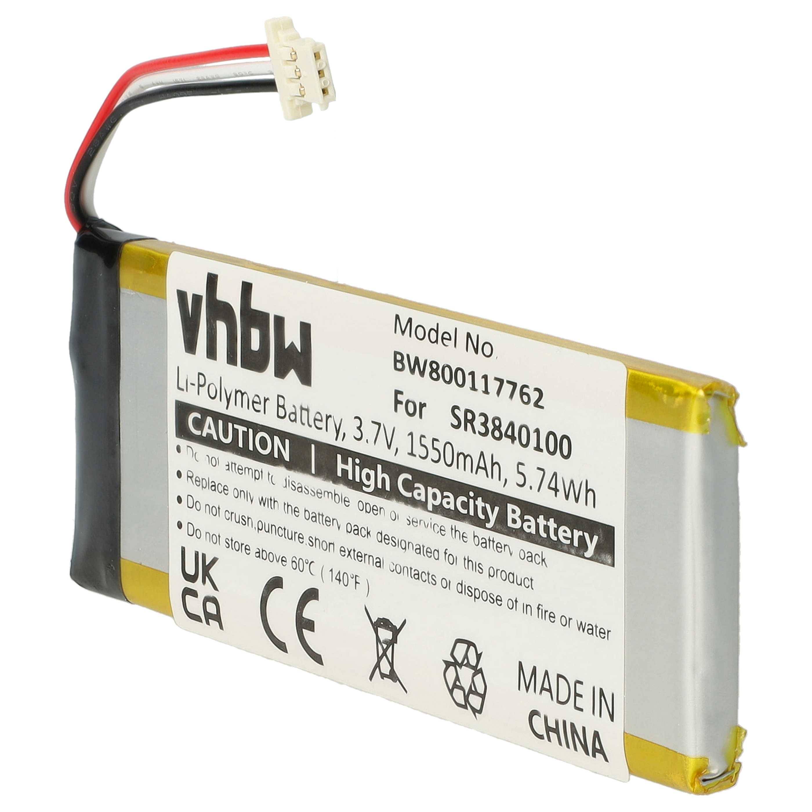 vhbw Akku Ersatz für Becker SR3840100 | 334432602678 für GPS Navigation Navi (1550 mAh, 3,7 V, Li-Polymer)-0