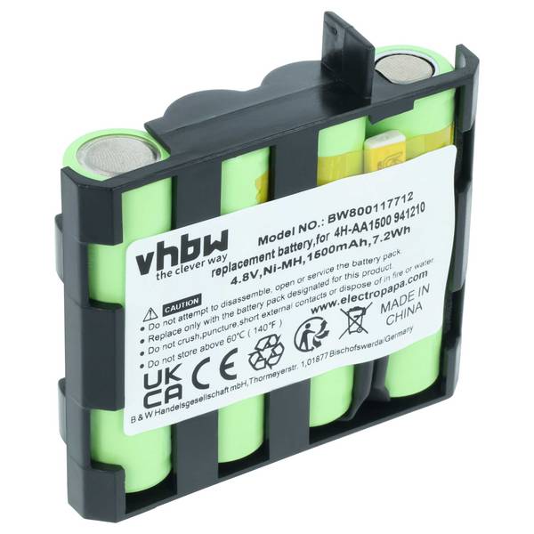 vhbw Akku kompatibel mit Compex Muskelstimulator Geräte | Ersetzt Compex 4H-AA1500, 4H-AA2000, 941210, 941213 - (NiMH