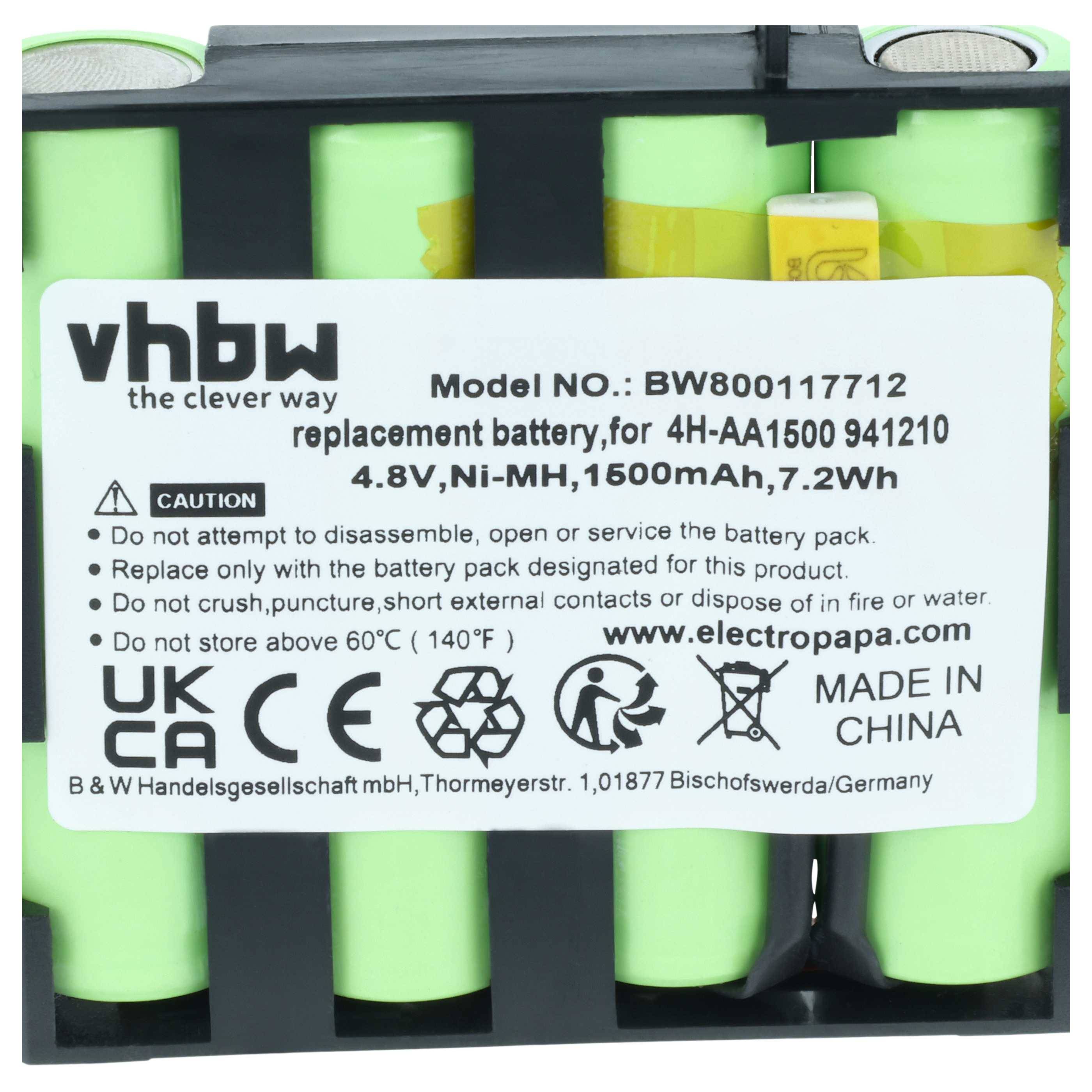 vhbw Akku kompatibel mit Compex Muskelstimulator Geräte | Ersetzt Compex 4H-AA1500, 4H-AA2000, 941210, 941213 - (NiMH-3