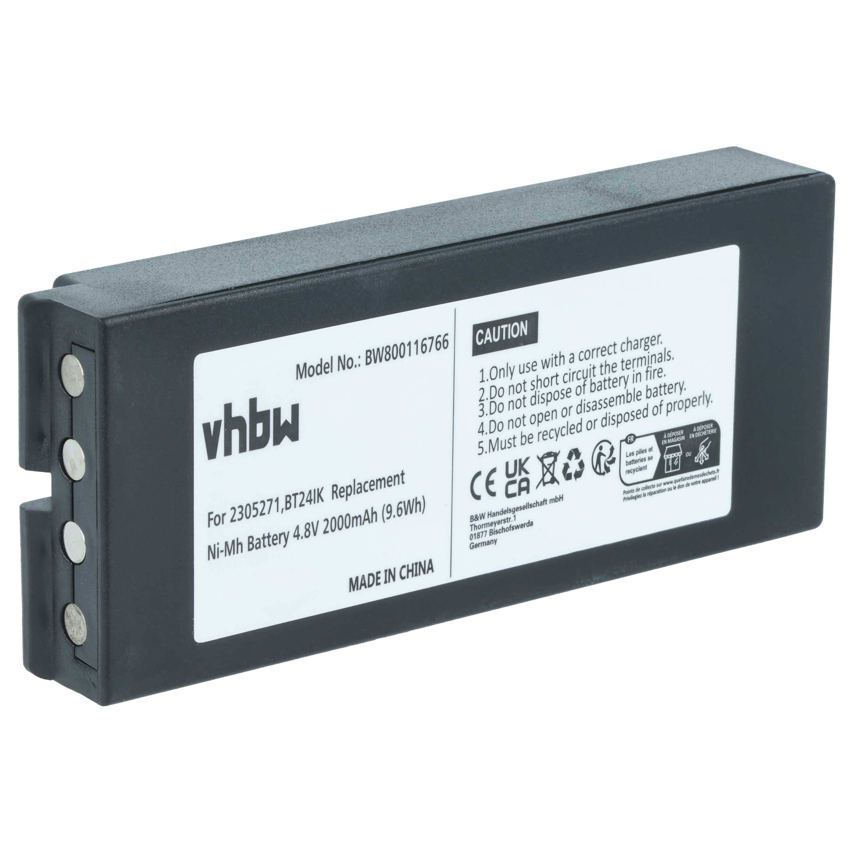 vhbw Akku Ersatz für Danfoss 2305271 | BT24IK für Industrie-Funkfernsteuerung Fernbedienung (2000 mAh, 4,8 V, NiMH) --0