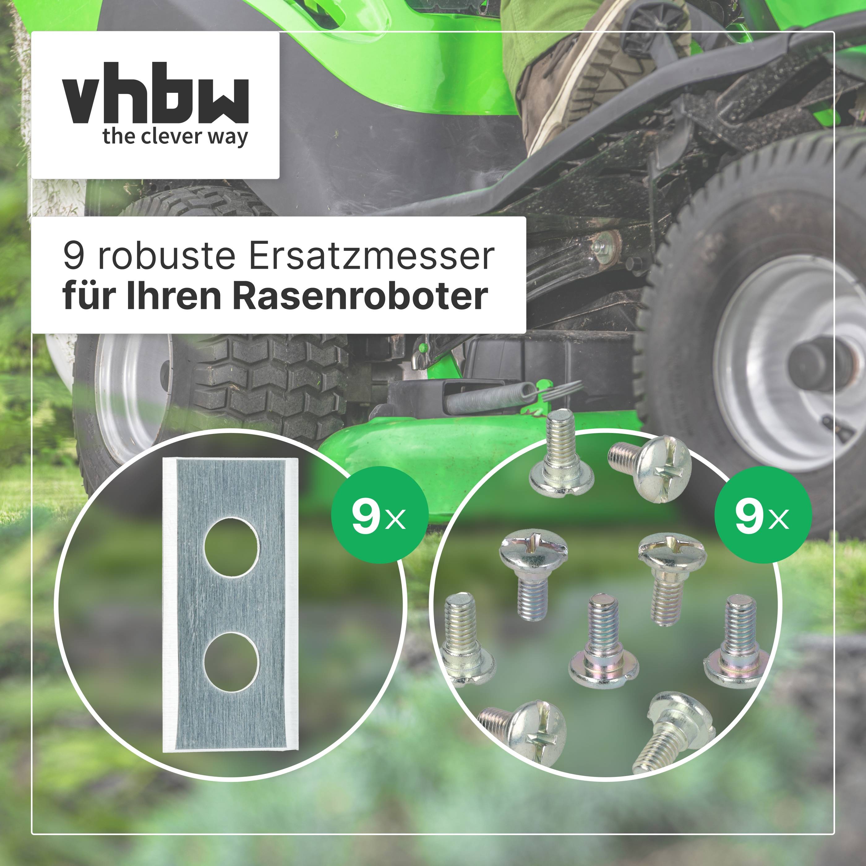 vhbw 9x Ersatz-Messer kompatibel mit Worx Landroid WG791E.1 | WG793E, WG793E.1 Rasenmäher - Ersatzklinge Silber, Stahl-1