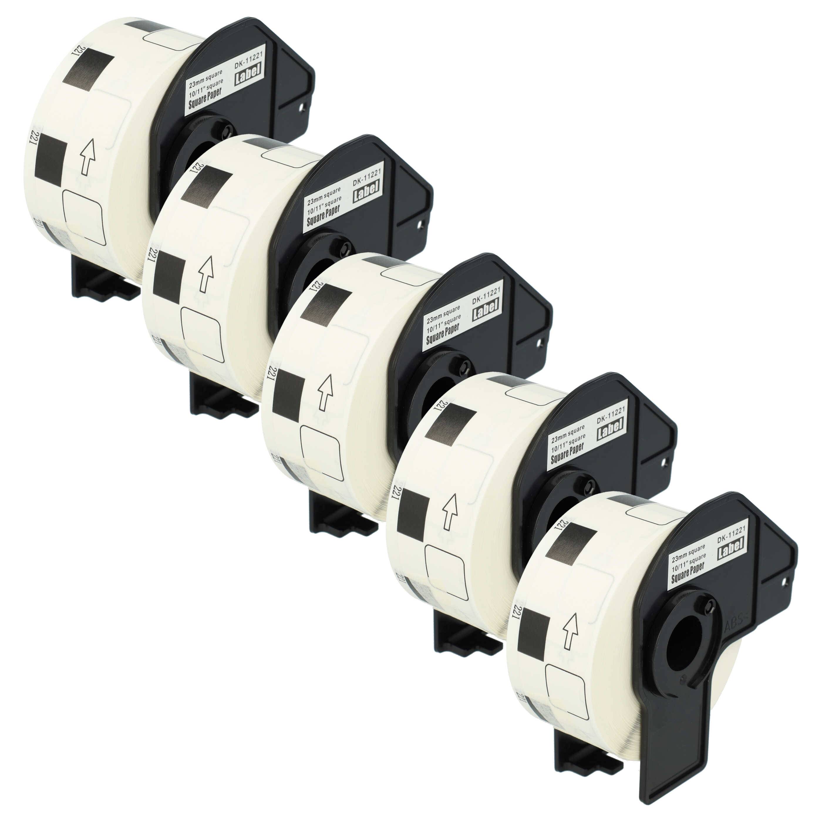 vhbw 5x Etiketten-Rolle mit Halter 23mm x 23mm (1000 Etiketten) kompatibel mit Brother PT QL-820NWB Etiketten-Drucker --0