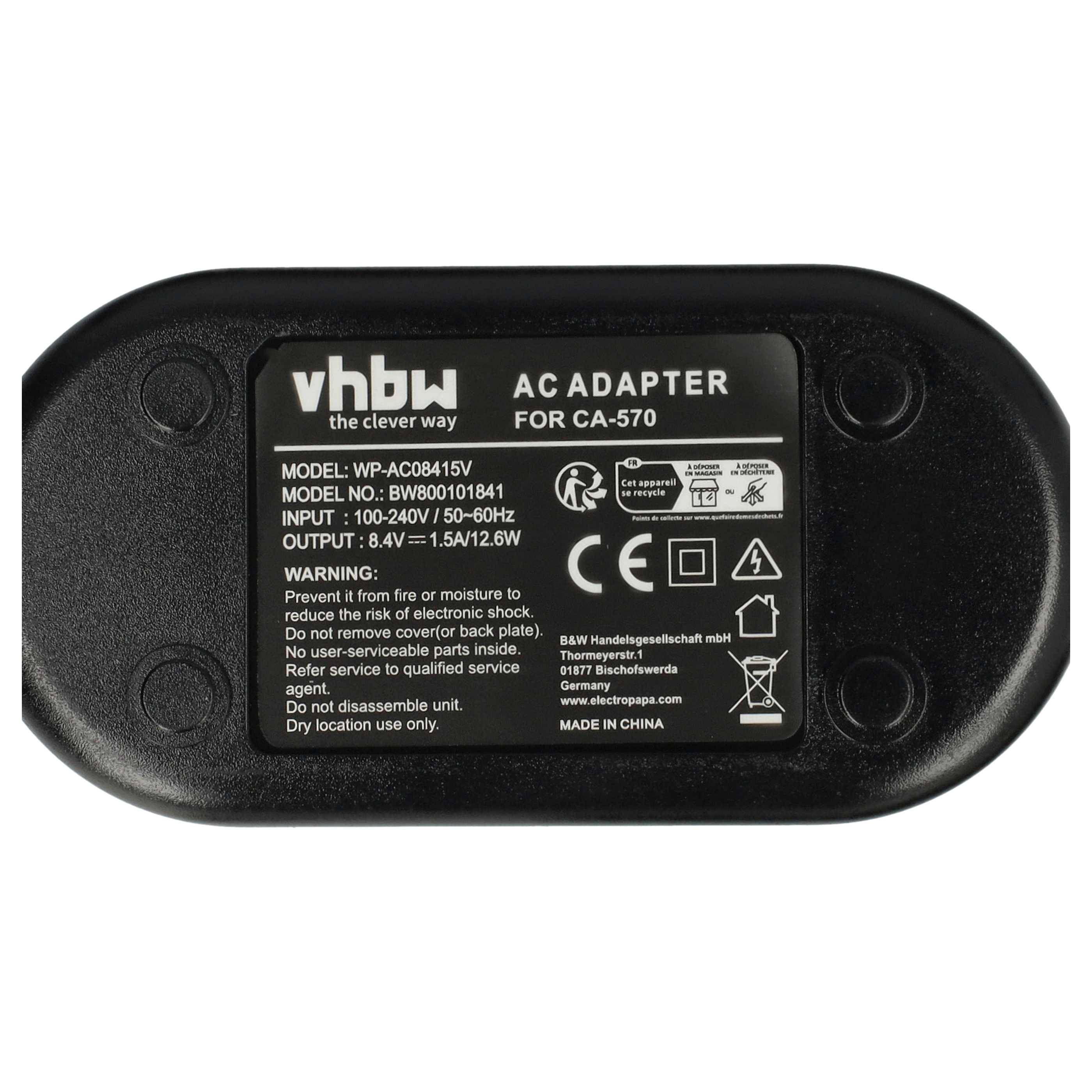 vhbw Netzteil kompatibel mit Canon ZR-400 | ZR500, ZR-500, ZR60, ZR600, ZR-600 Kamera, Digitalkamera, DSLR - Netzkabel-4