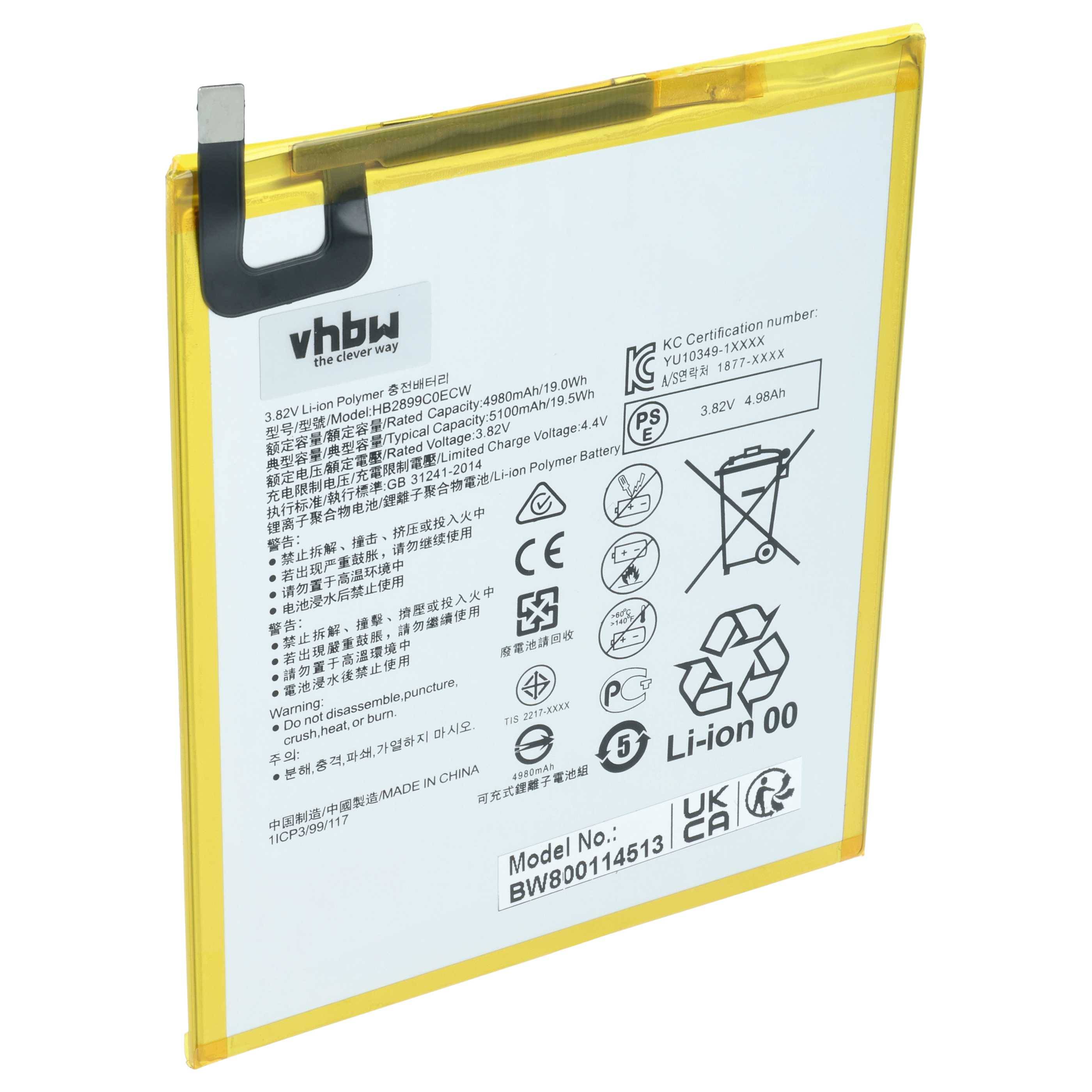 vhbw Akku Ersatz für Huawei HB2899C0ECW | Tablet Pad (5100 mAh, 3,82 V, Li-Polymer)-0