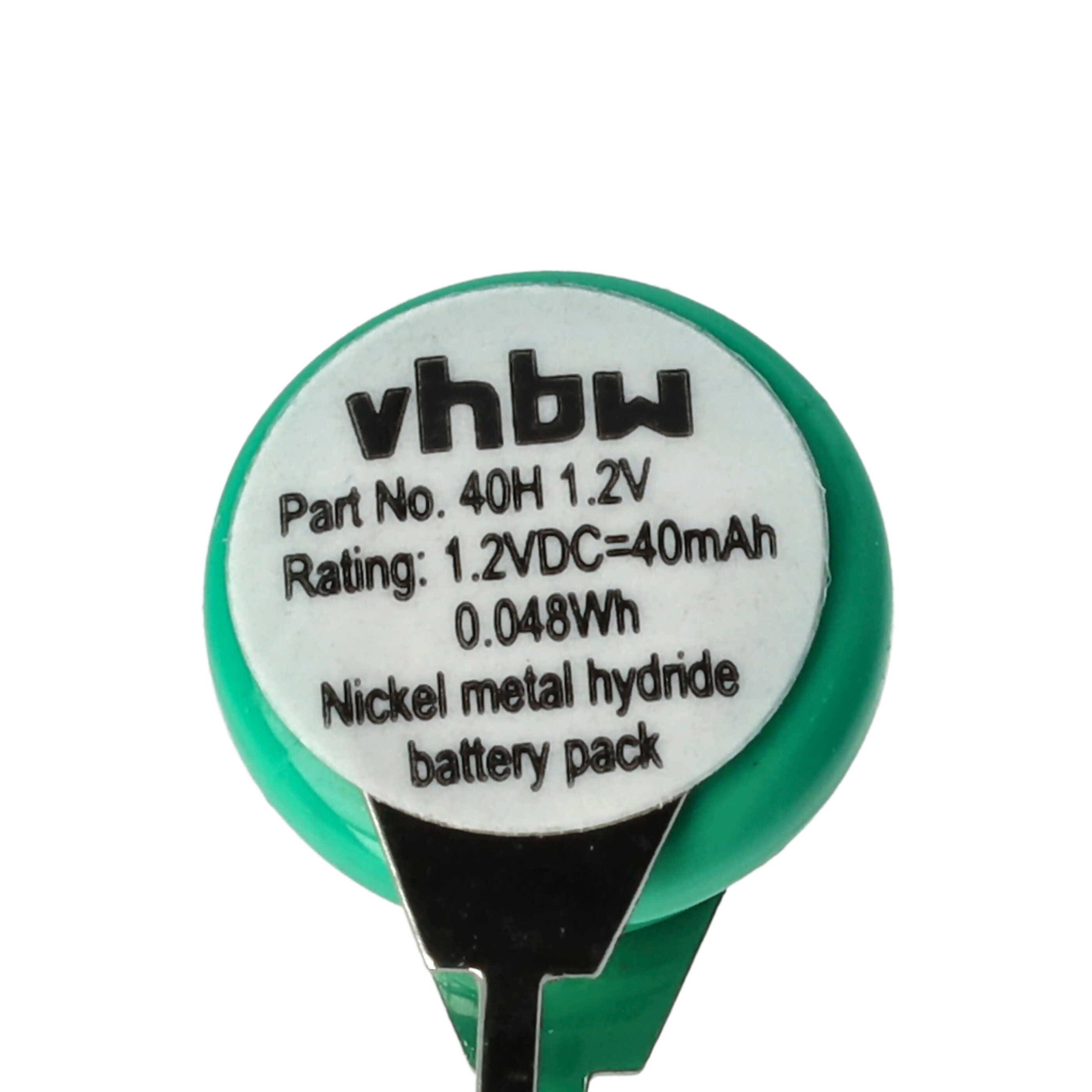 vhbw Knopfzellen Akku Typ V40H (NiMH, 40mAh, 1.2V) | 1 Zelle, 2 Pins Printanschluss, wiederaufladbar-5