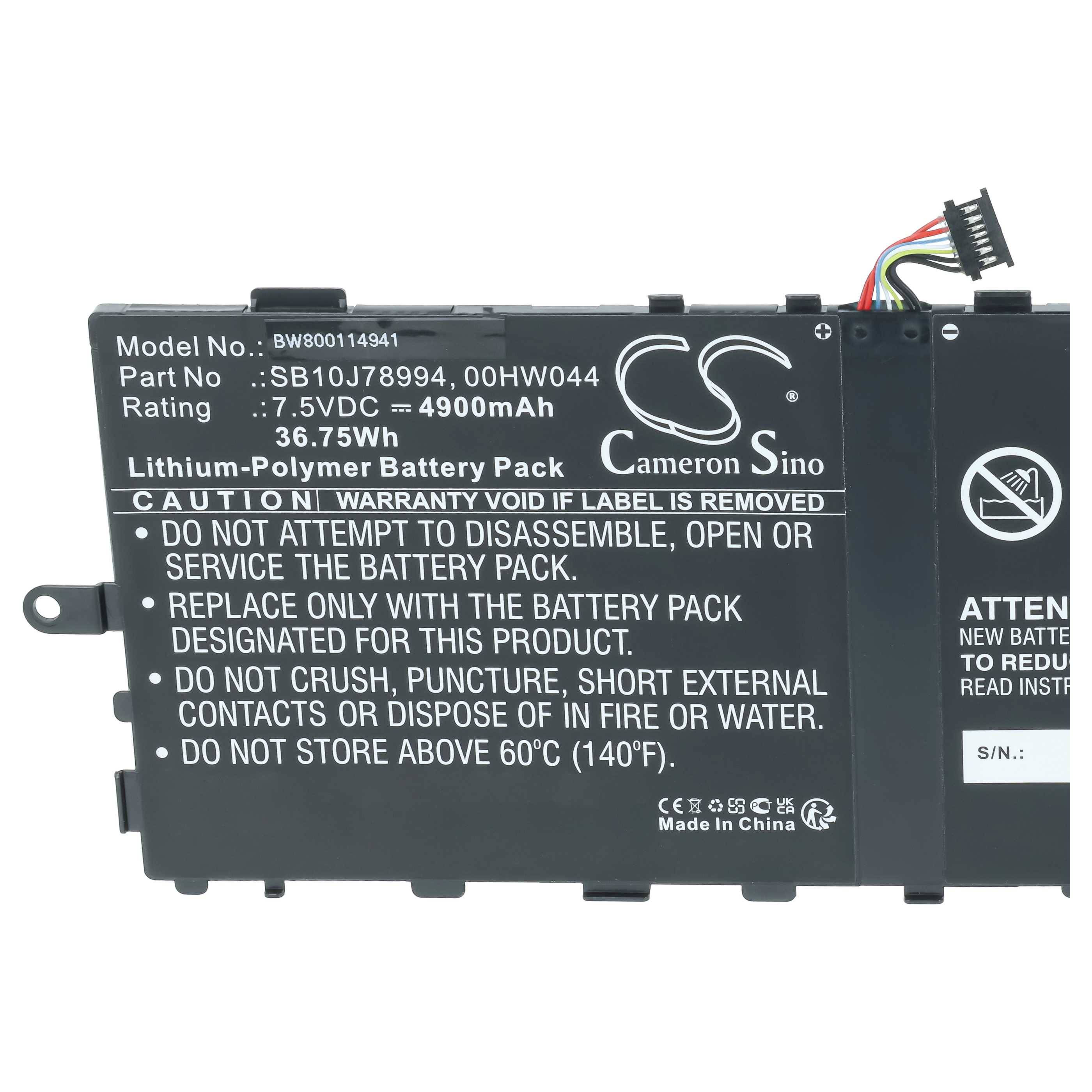 vhbw Akku Ersatz für Lenovo 00HW04 | 00HW044, 00HW045, SB10J78994, 00HW046, SB10J78993 für Tablet Pad (4900 mAh, 7,5 V-1