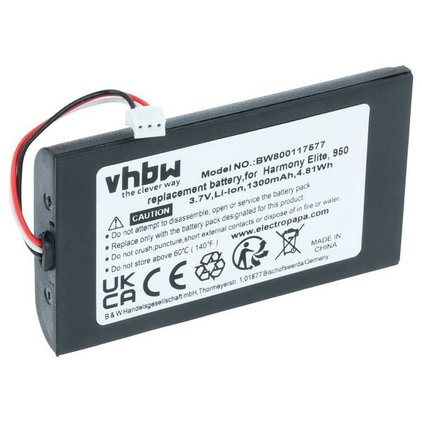 vhbw Akku kompatibel mit Logitech 915-000257 | Elite, 915-000260, Harmony 950 Fernbedienung Remote Control (1300 mAh, 3