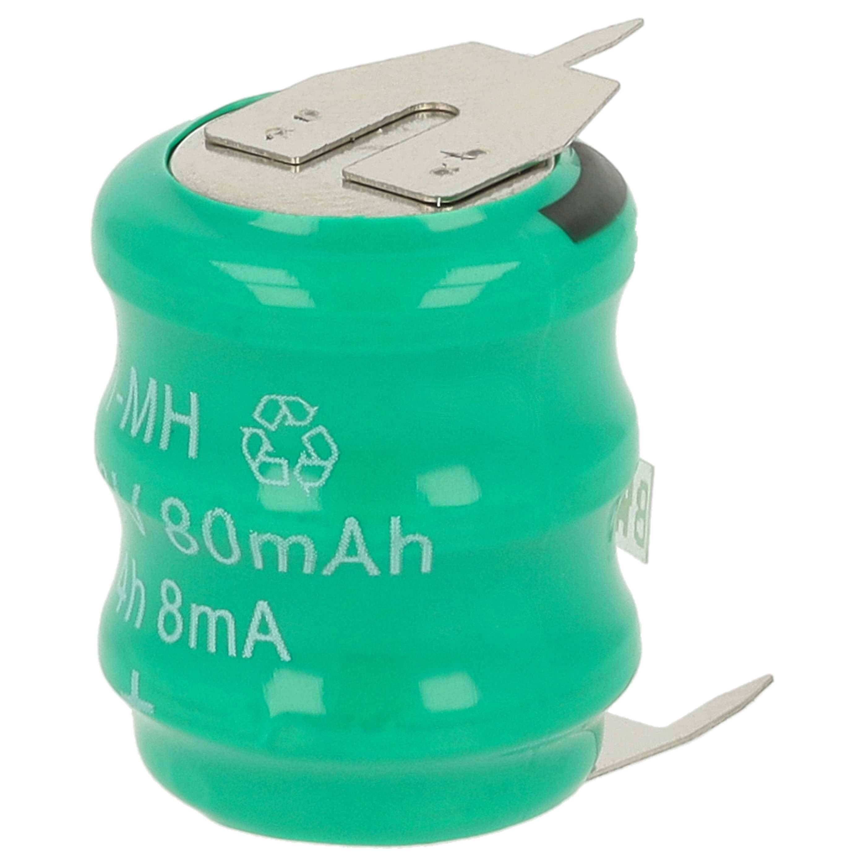 vhbw NiMH Ersatz Knopfzellen-Akku Typ V80H 3-Pins 80mAh 3,6V | kompatibel mit Modellbau-Akkus, Solar-Leuchten uvm.-0