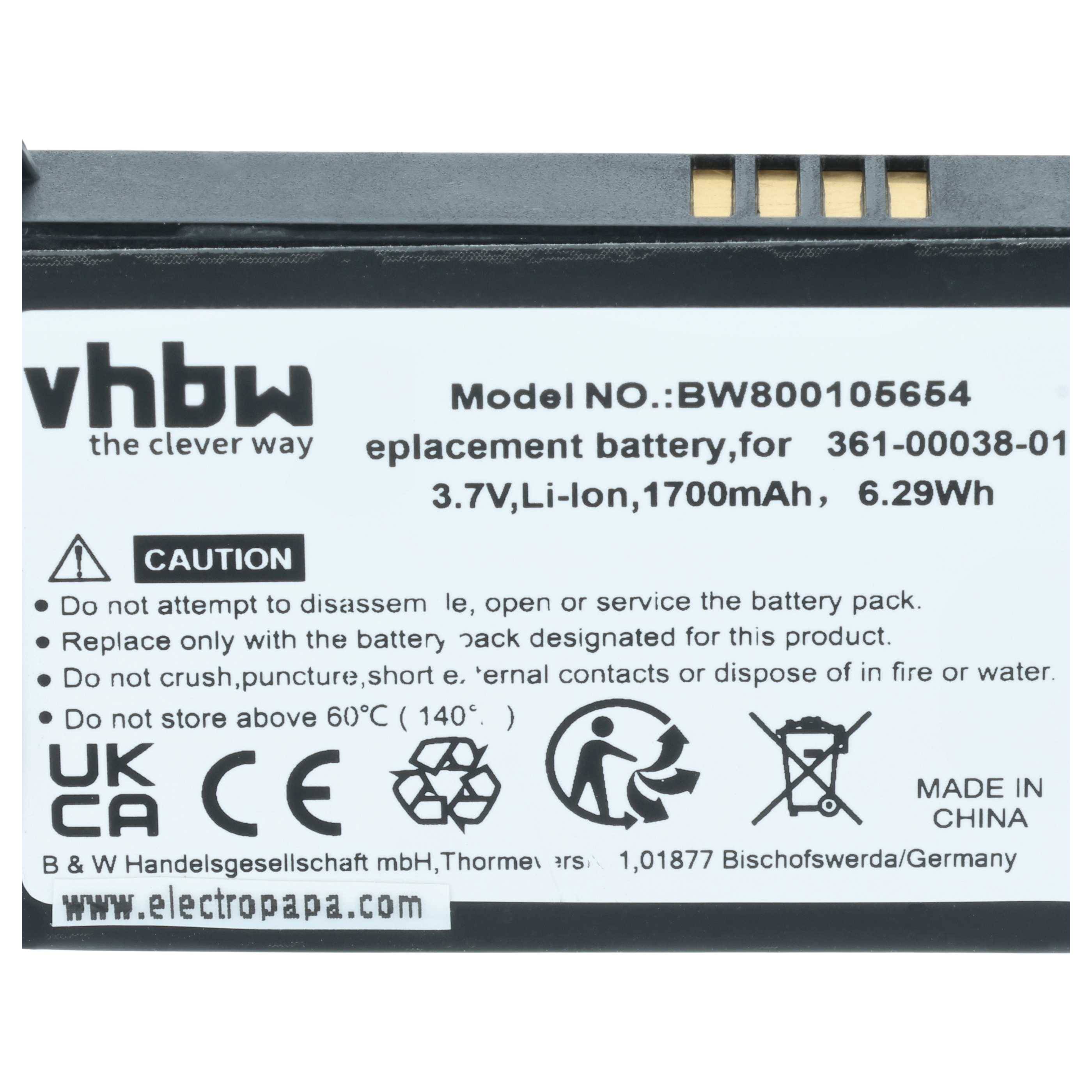 vhbw Akku Ersatz für Garmin 361-00038-01 | 010-11143-00 für GPS Navigation Navi (1700 mAh, 3,7 V, Li-Ion)-3