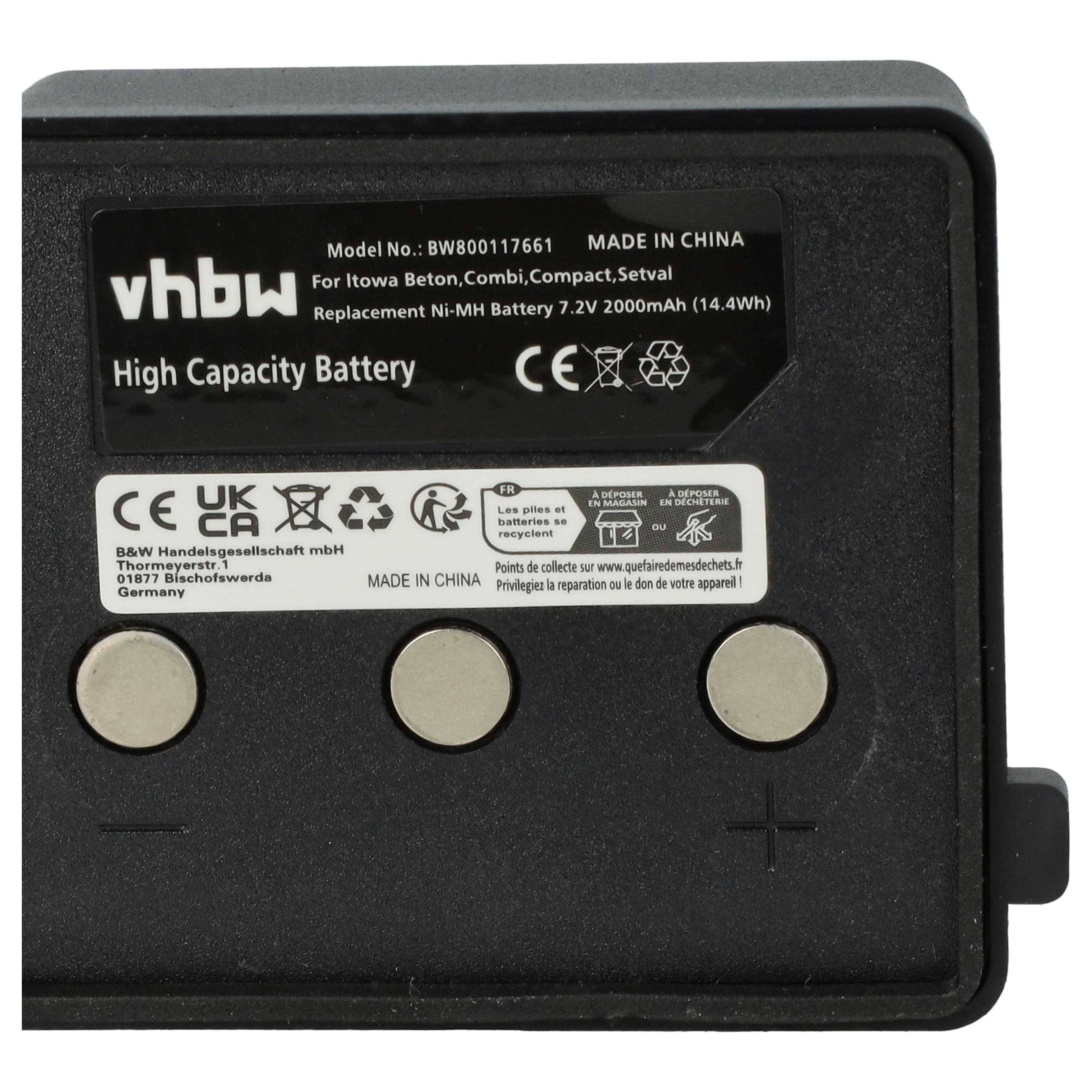 vhbw Akku kompatibel mit Itowa Compact | Combi, Setval, Beton Fernbedienung Remote Control (2000 mAh, 7,2 V, NiMH)-5
