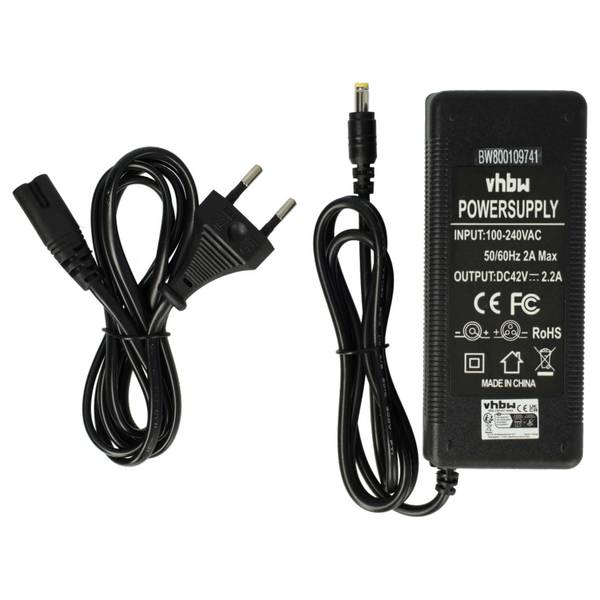 vhbw 220V Netzteil Ladegerät Ladekabel 90W kompatibel mit e-Bike | Pedelec, Elektrofahrrad Akkus mit