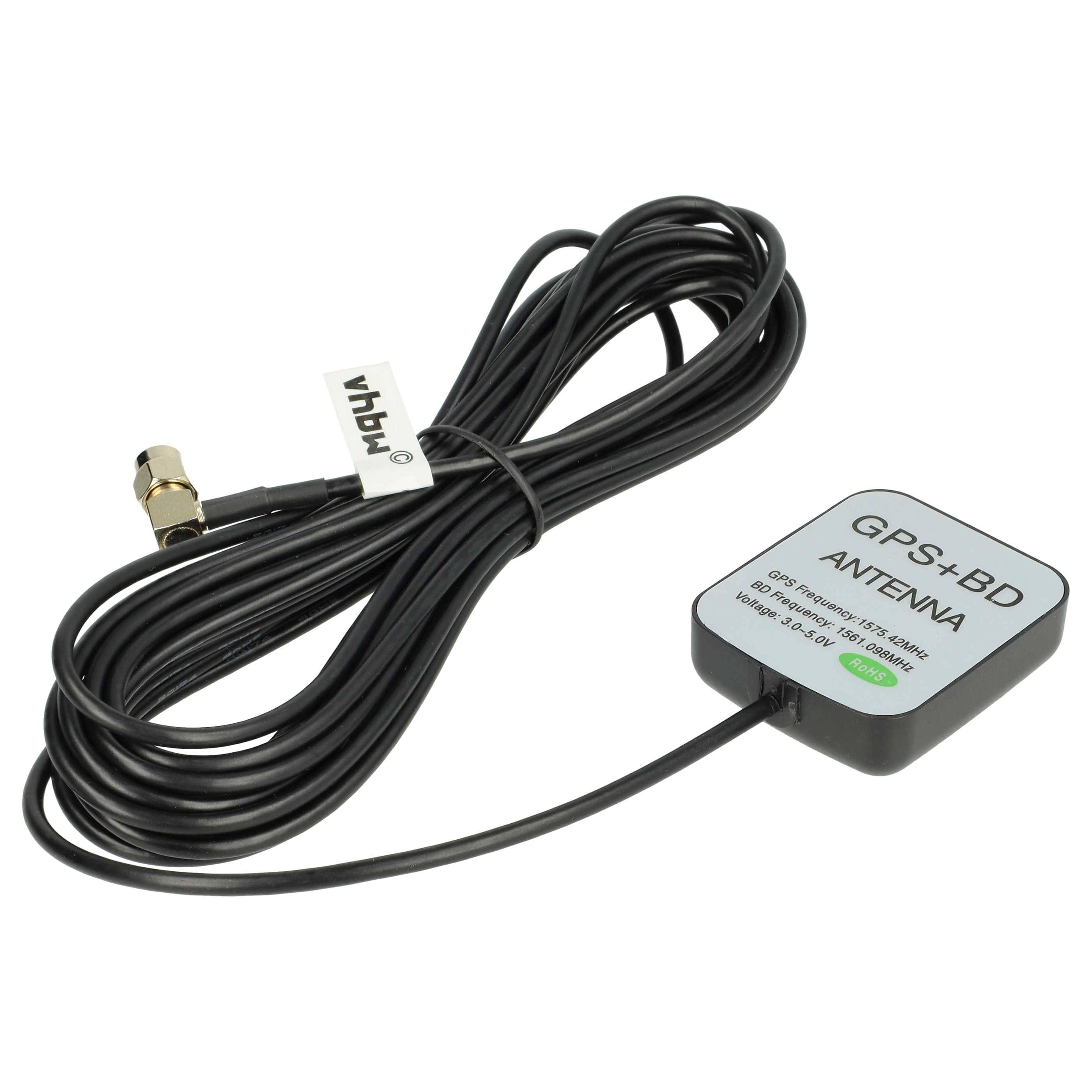 vhbw GPS Antenne kompatibel mit CUBE 2 w 900 | Navi mit SMA-Anschluss - Magnetfuß, 5 m, Schwarz