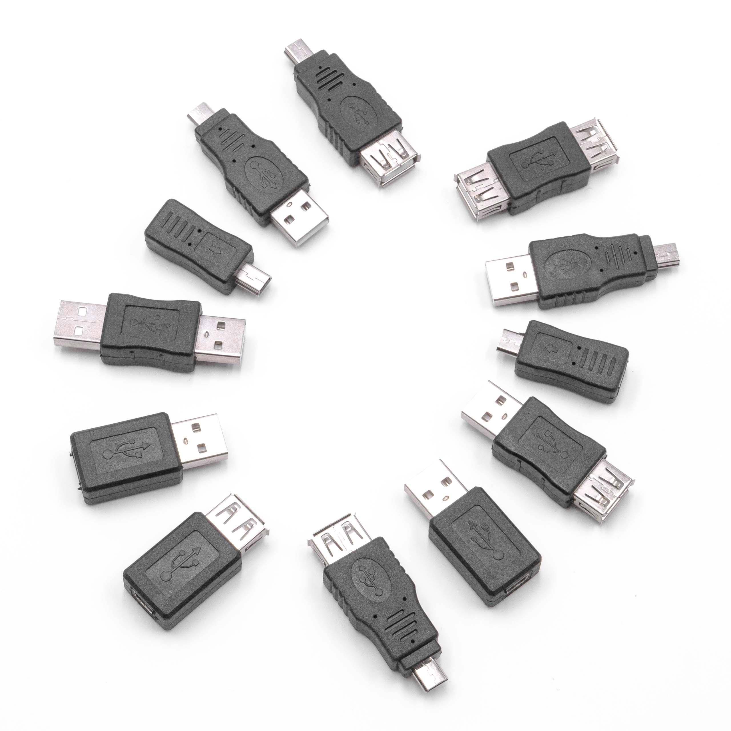 vhbw 12x Adapter OTG für Mobilgerät | USB 2.0 Kabeladapter Set, Schwarz-0