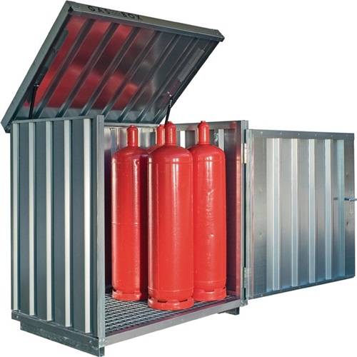 Gasflaschencontainer B1420xT1490xH1470mm verzinkt,montiert,m.Bodenrahmen-0