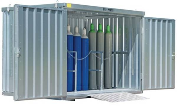 Gasflaschencontainer B3050xT2170xH2250mm verz.mont.m.Bodenrahm.m.Doppelflügeltor