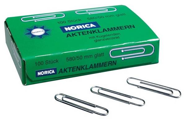 Norica Aktenklammern, glatt, Länge: 50 mm, silber