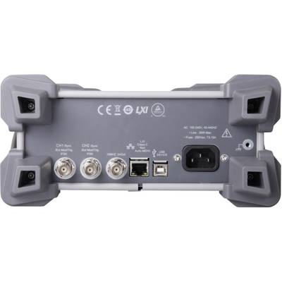 Rückseite eines elektronischen Geräts mit Anschlüssen: zwei Koaxialanschlüsse, USB-Port, Ethernet-Anschluss und Netzkabelanschluss.