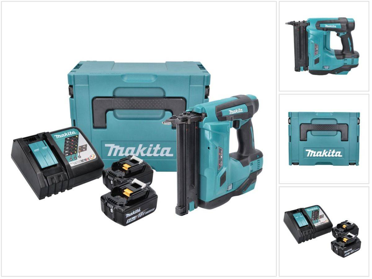 Makita DBN 500 RTJ Akku Stauchkopfnagler 18 V 15-50 mm + 2x Akku 5,0 Ah + Ladegerät + Makpac-0
