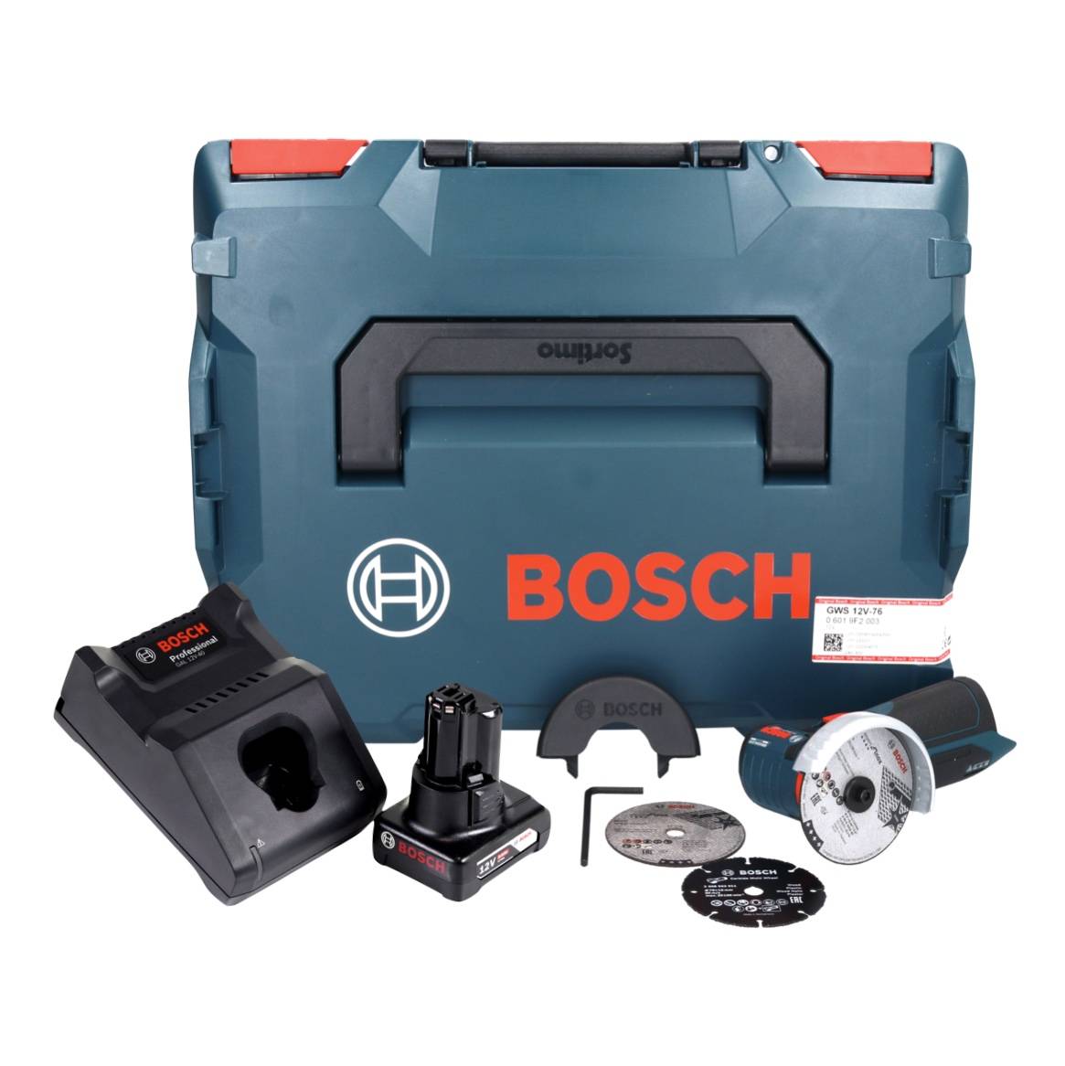 Bosch GWS 12V-76 Professional Akku Winkelschleifer 12 V 76 mm Brushless + 1x Akku 6,0 Ah + Ladegerät + L-Boxx-1