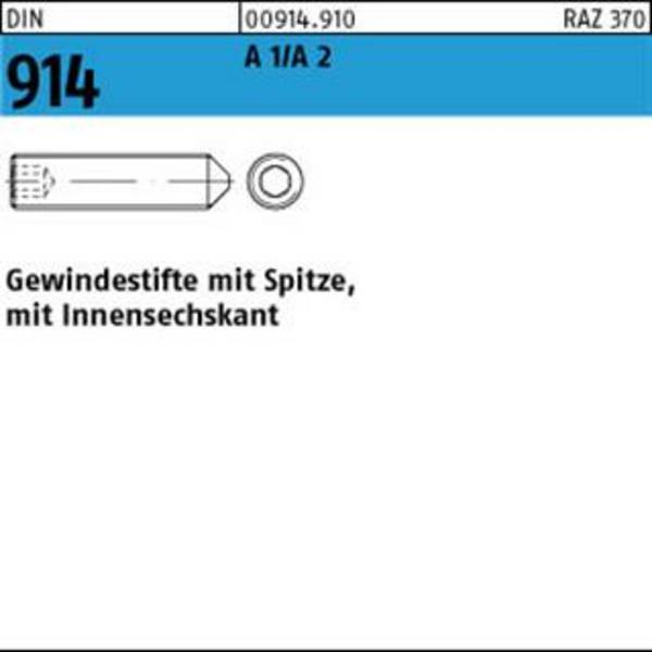 Gewindestift DIN 914 Spitze/Innen-6kt M5x 10 A1/A2 500 Stück
