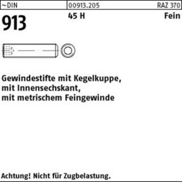 Gewindestift DIN 913 Kegelkuppe/Innen-6kt M16x1,5x16 45 H Feingew. 100St.