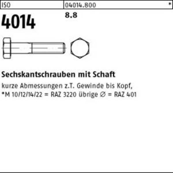 Sechskantschraube ISO 4014 Schaft M16x 85 8.8 25 Stück
