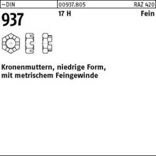Kronenmutter DIN 937 niedrige Form M 40 x 1,5 17 H m.Feingewinde 5 Stück