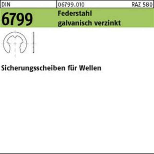Sicherungsscheibe DIN 6799 f.Wellen 7 Federstahl galv.verz. 250 Stück