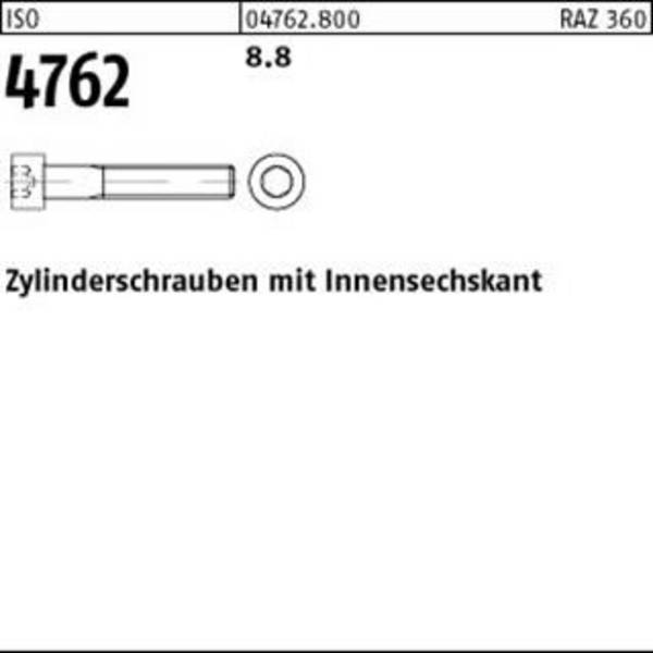 Zylinderschraube ISO 4762 Innen-6kt M8x 110 8.8 100 Stück